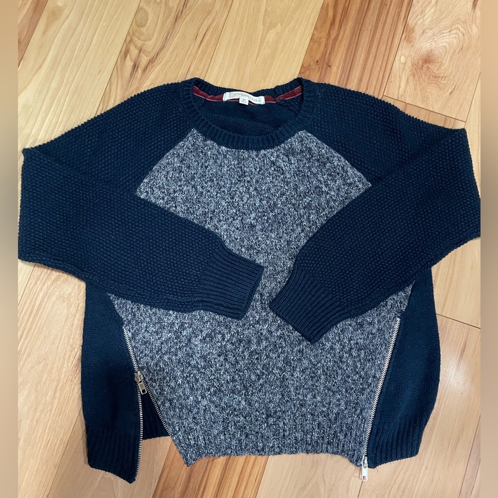 Rewind Blue and Gray Crew Neck Sweater with 2 Front Zips
